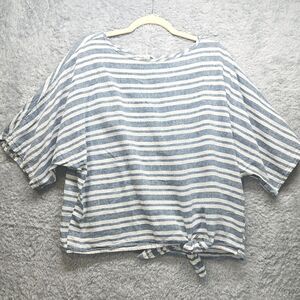 Beach Lunch Lounge Womens Blue Stripe Shirt Small Linen Cotton Beachy Coastal